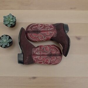 Aguila Real Men's 6 Stingray Leather Western Boots Burgundy Embroidered Snip Toe